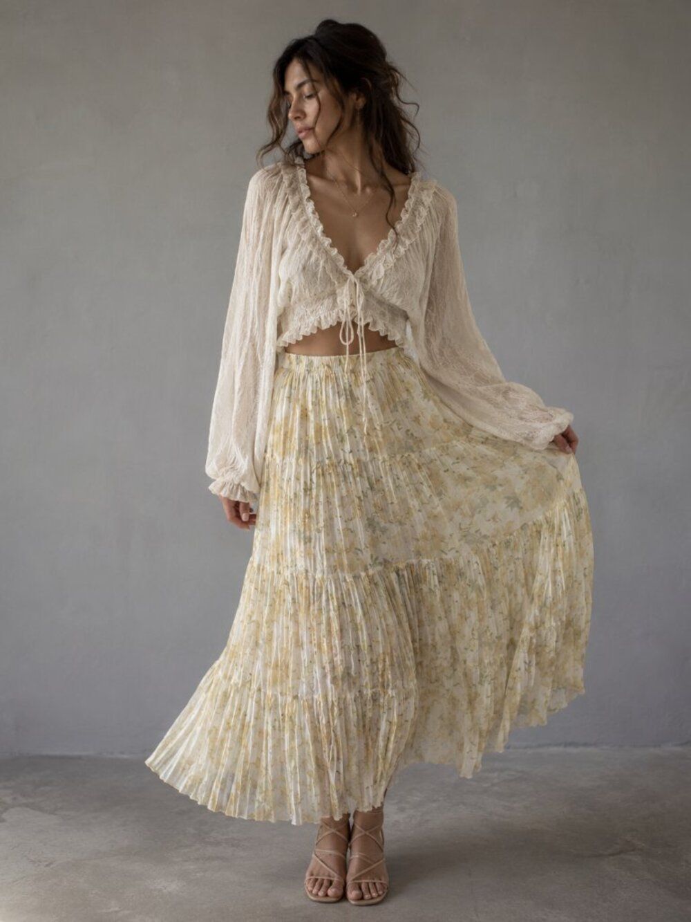 Vintage Napa Valley Pleated Maxi Skirt Size XL Floral Dream Soft Girl Fairy Core